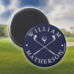 Custom Name Golf Clubs Navy Blue And White Magnet<br><div class="desc">Personalize the name to create a classic and stylish golf gift. Ideal for individuals,  golf clubs and as a company gift.
Designed by Thisisnotme©</div>