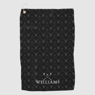 Custom Name Golf Clubs Pattern Black Golf Towel