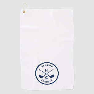 Custom name Golf Clubs, White and Blue Golf Towel