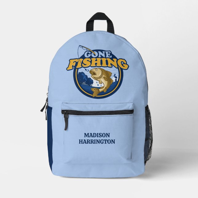 Custom name Gone Fishing Printed Backpack (Front)