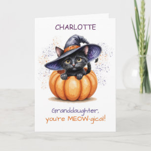 Custom Name Granddaughter Halloween Cute Cat Card