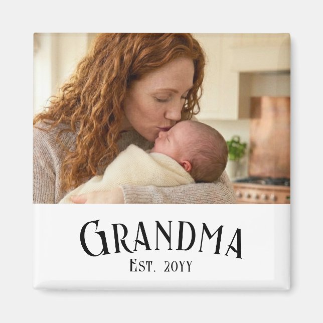 Custom Name Grandma Est Year Photo Gift Magnet (Front)