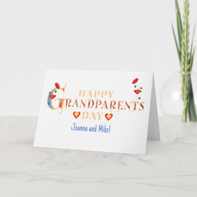 Custom Name Grandparents Day with Red Poppies Card (Front)