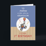 Custom Name Grandson 1st Teddy Bear Balloon Card<br><div class="desc">Your grandson is such a special boy in your lives. That is why on his upcoming 1st birthday celebration you should give him this special and fun card to greet him. Put his name on the customizable front of this one for that more personal touch.</div>