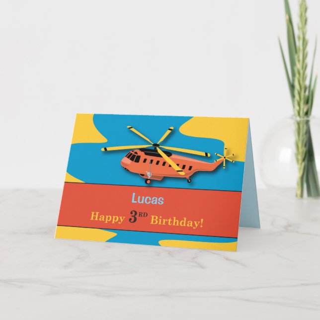 Custom Name Grandson, 3rd Birthday with Helicopter Card (Front)