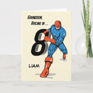 Custom Name, Grandson 8th Birthday Superhero, Liam Card