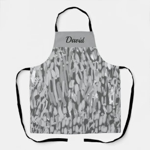 Custom Name Gray Black Abstract Men's Apron