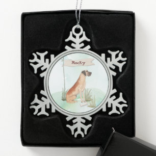 Custom Name Great Dane Pet Dog Snowflake Pewter Christmas Ornament