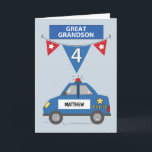 Custom Name Great Grandson 4th Birthday Police Card<br><div class="desc">Surprise your great grandson with t his card that has his name on the front. Yes,  you can personalize his name on the cover of this cute birthday greeting card and give to him during the celebration of his 4th birthday that will be happening soon.</div>