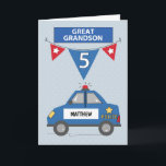 Custom Name Great Grandson 5th Birthday Police Card<br><div class="desc">When your great grandson's 5th birthday is just around the corner,  you should be hurrying up on getting the perfect card for him. This one might just be that one,  plus this comes with a customizable front so you can personalize his name on it.</div>