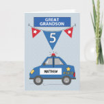 Custom Name Great Grandson 5th Birthday Police Card<br><div class="desc">When your great grandson's 5th birthday is just around the corner,  you should be hurrying up on getting the perfect card for him. This one might just be that one,  plus this comes with a customizable front so you can personalize his name on it.</div>