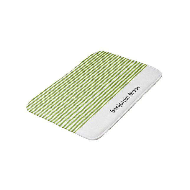 Custom name green and white stripes bath mat (Angled)