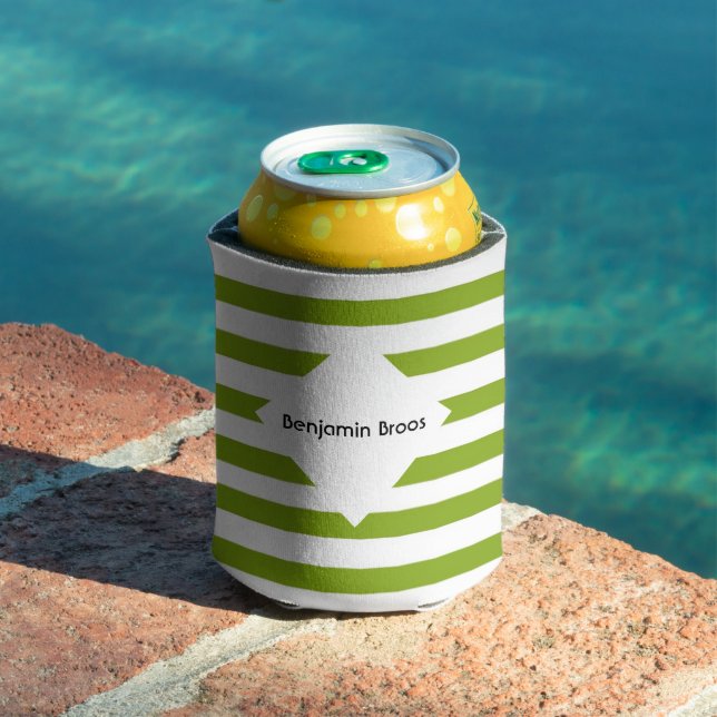 Custom name green and white stripes can cooler (In Situ Pool)