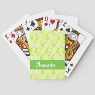 Custom name green apples yellow playing cards