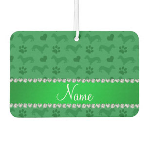 Custom name green dachshunds hearts paws air freshener