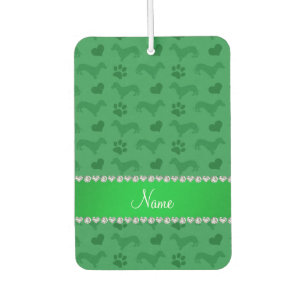 Custom name green dachshunds hearts paws air freshener