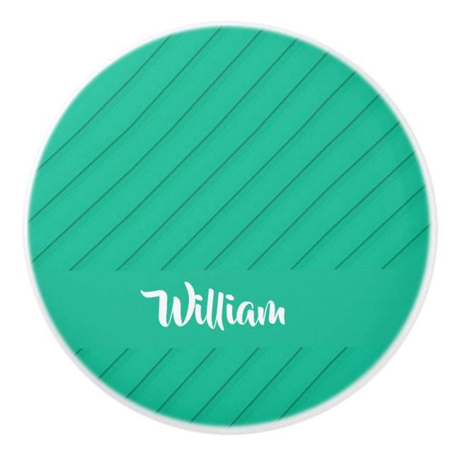 Custom name green diagonal plastic textured ceramic knob (Front)