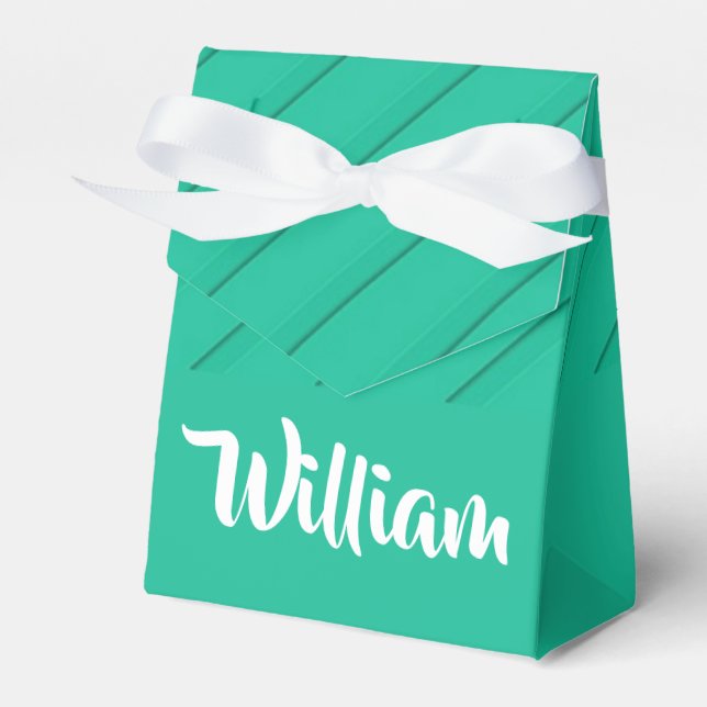 Custom name green diagonal plastic textured favor box (Front Side)