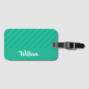 Custom name green diagonal plastic textured luggage tag