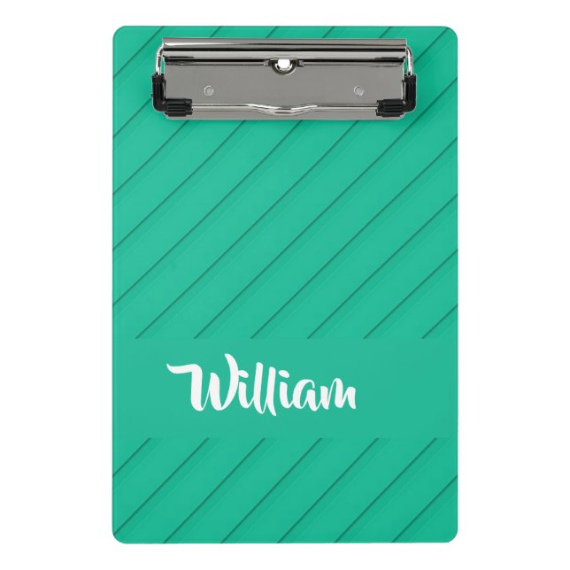 Custom name green diagonal plastic textured mini clipboard (Front)