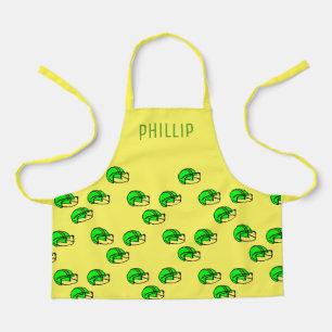 Custom name green football helmet yellow apron