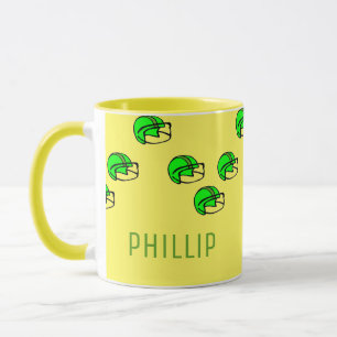 Custom name green football helmet yellow mug