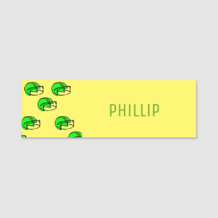 Custom name green football helmet yellow tag