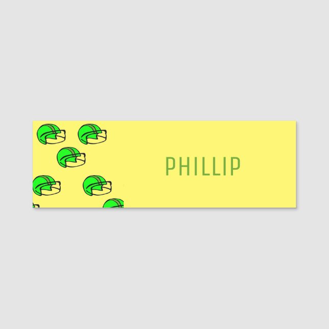 Custom name green football helmet yellow tag (Front)