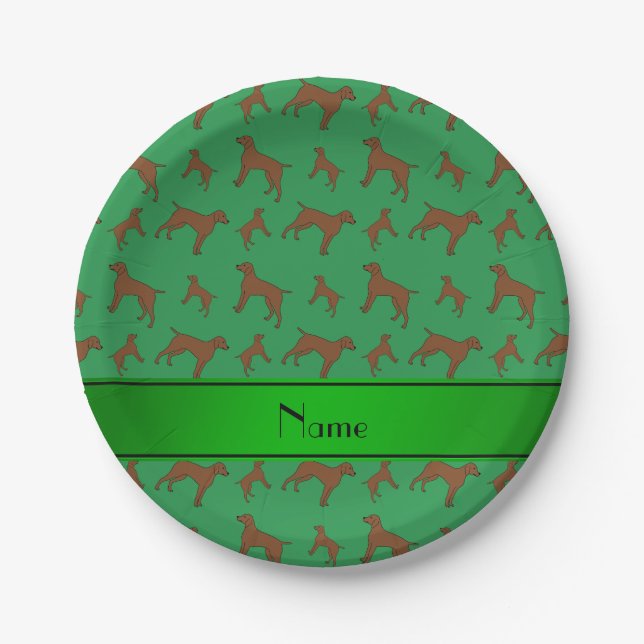 Custom name green German shorthaired pointer dogs Paper Plate (Front)