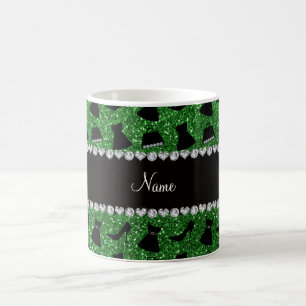 Custom name green glitter high heels dress purse coffee mug