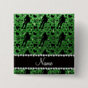 Custom name green glitter roller derby 2 inch square button