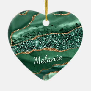 Custom Name Green Gold Emerald Christmas Ornament