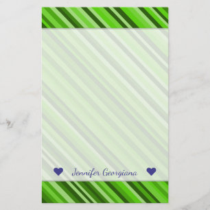 Custom Name + Green Lines/Stripes Pattern Stationery