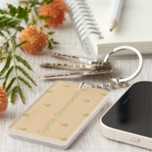 Custom name green pear pattern brown keychain