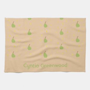 Custom name green pear pattern brown kitchen towel