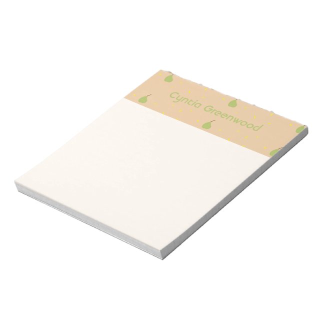 Custom name green pear pattern brown notepad (Rotated)