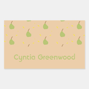 Custom name green pear pattern brown sticker