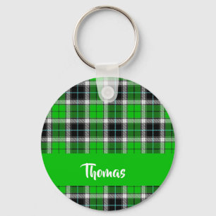 Custom name green plaid pattern keychain