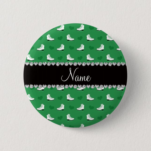 Custom name green skates and hearts 2 inch round button (Front)