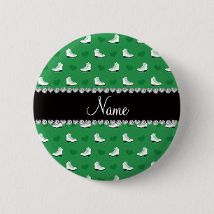 Custom name green skates and hearts 2 inch round button