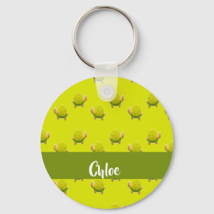 Custom name green turtles keychain