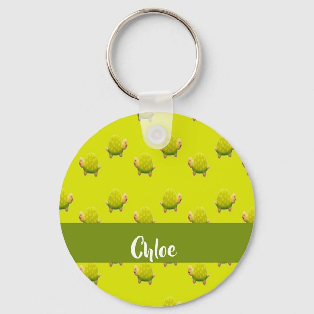 Custom name green turtles keychain (Front)