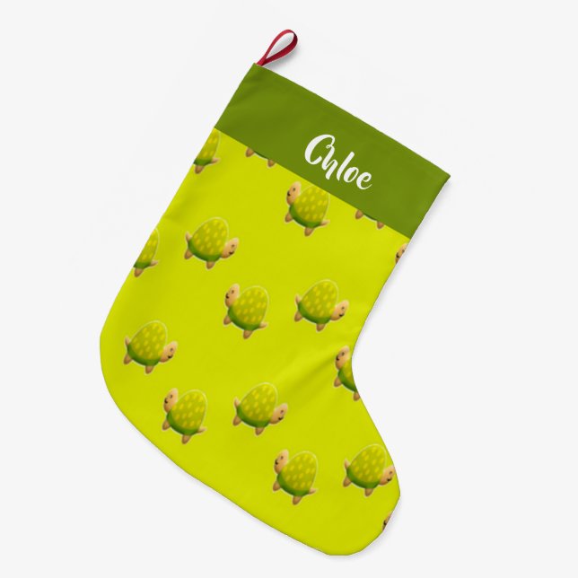 Custom name green turtles large christmas stocking (Front (Hanging))