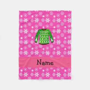 Custom name green ugly christmas sweater pink fleece blanket