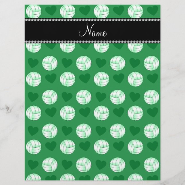 Custom name green volleyballs and hearts (Front)