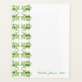 Custom Name Green Watercolor Floral  Planner