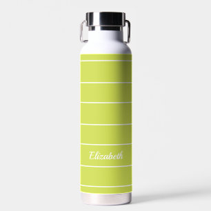 Custom Name Green White Striped Modern Pattern Water Bottle