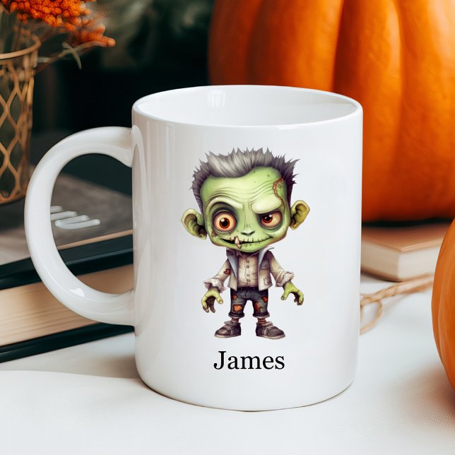 Custom Name Green Zombie Halloween Coffee Mug (Creator Uploaded)
