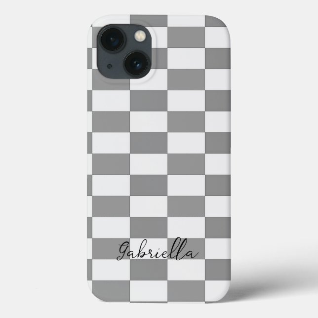 Custom name grey check blocks pattern Case-Mate iPhone case (Back)