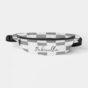 Custom name grey check blocks pattern fanny pack